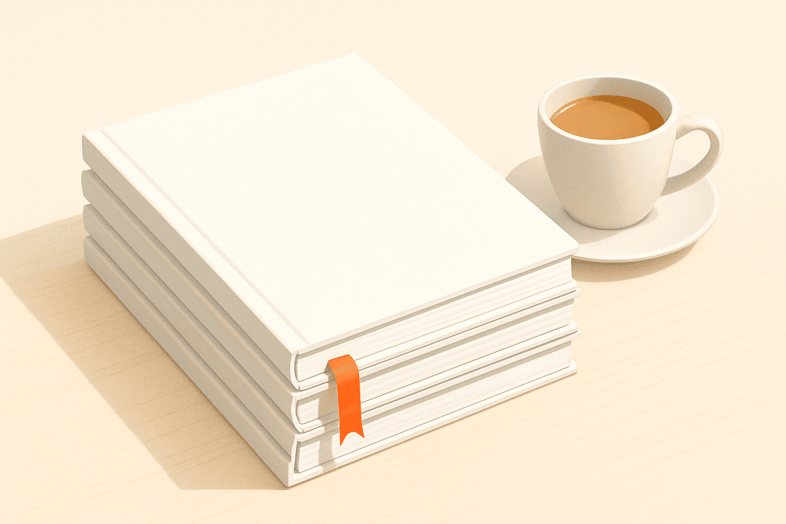A stack of bound case-study pages with a coffee cup beside it
